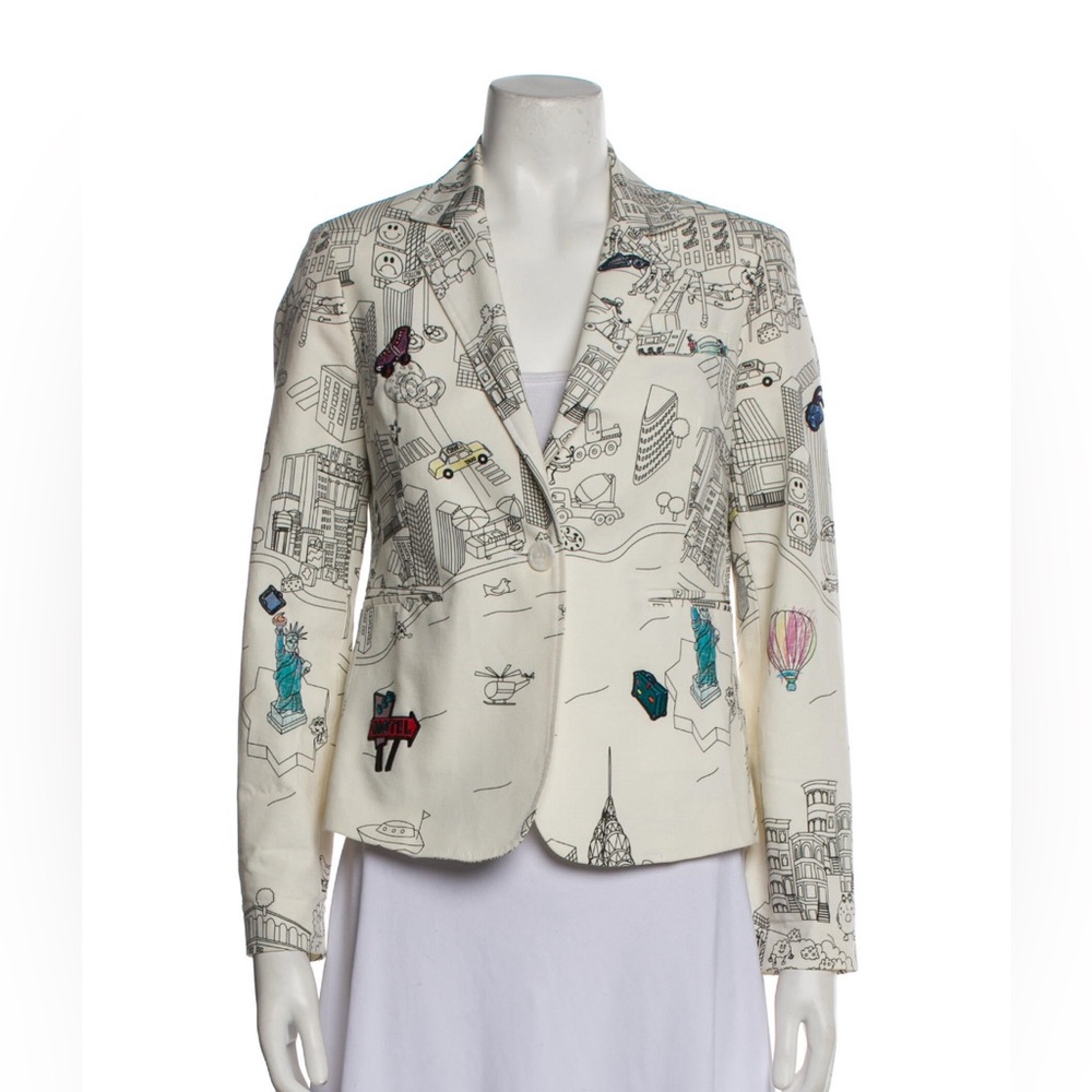 RARE Mira Mirkati Cityscape Printed Blazer Size 4 Small